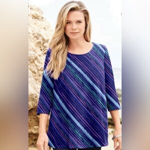 Roaman's Striped 3/4 Sleeve Ultimate Swing Tee